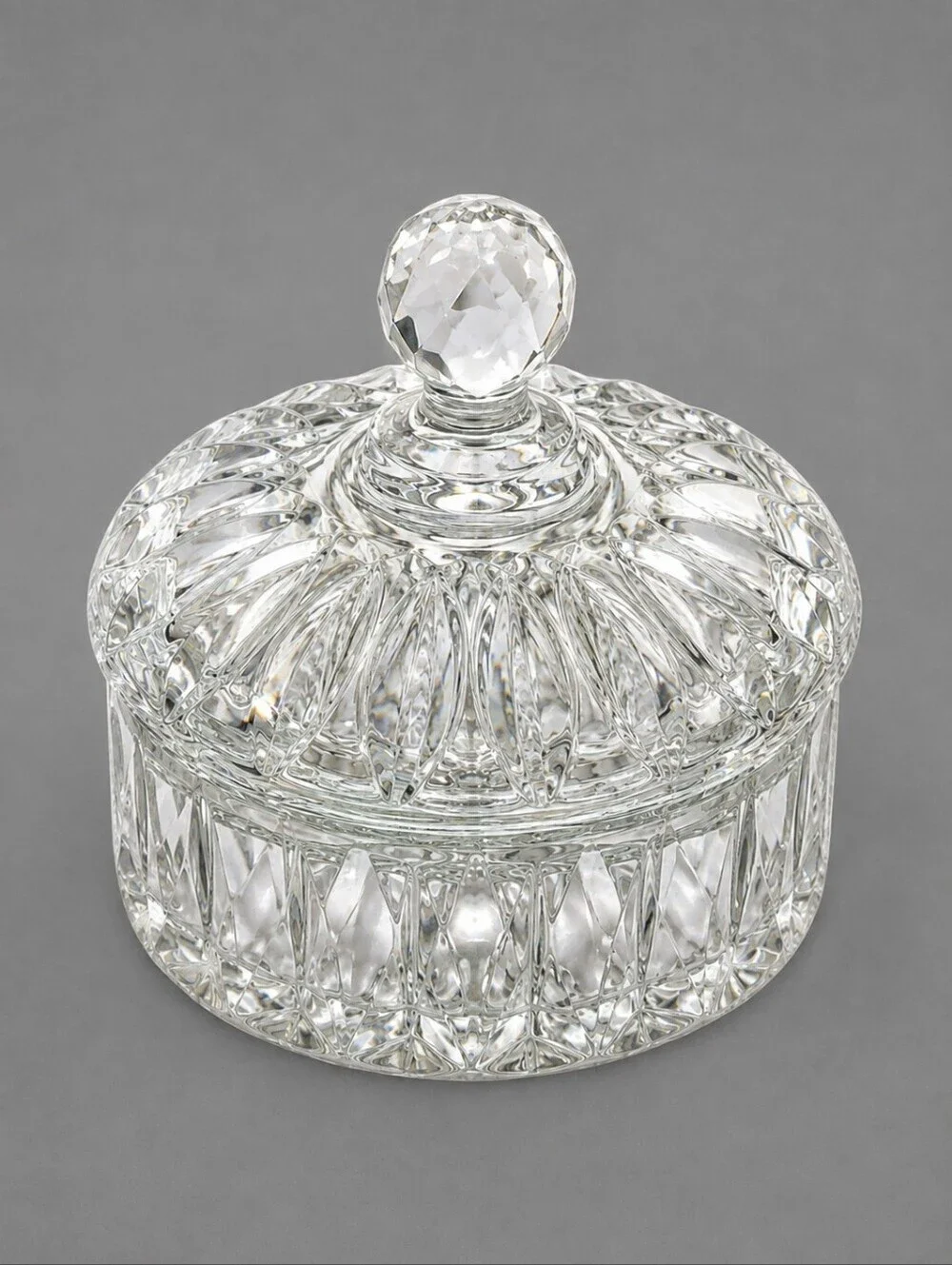 VINTAGE Faceted Clear Glass Candy or Trinket Dish with Lid